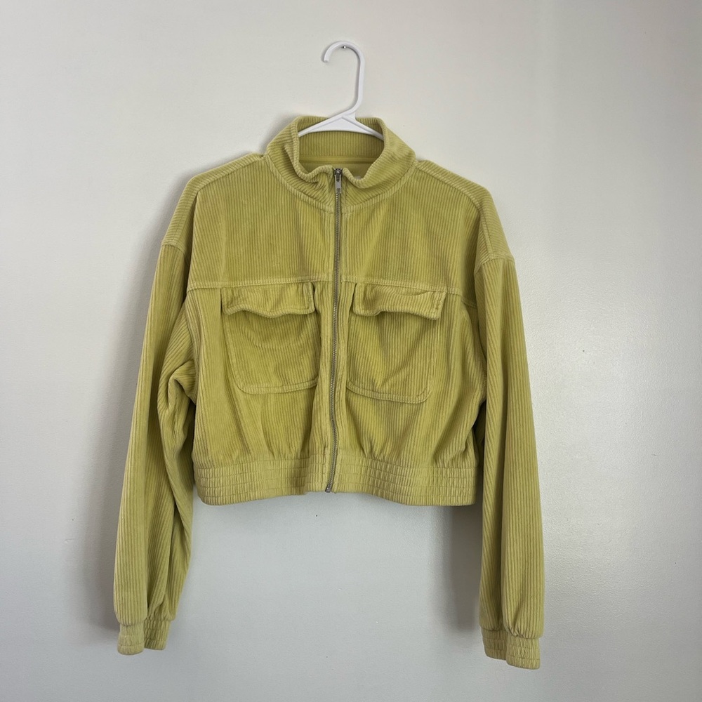 Aerie Groove On Velour Zip Crop Jacket lemon lime size medium